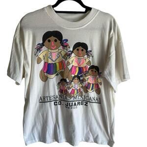 Vintage Mexican Dolls Graphic T-Shirt Unisex M Multicolor Short Sleeve